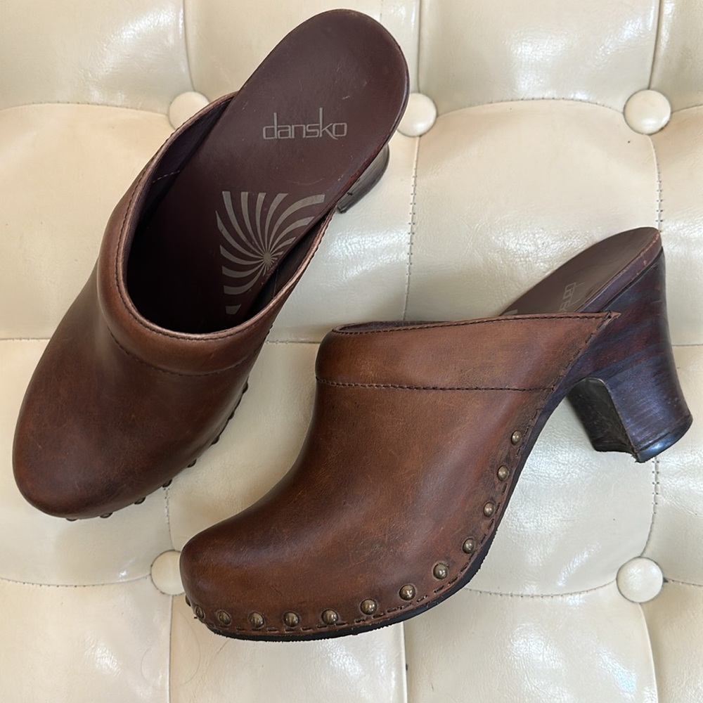 Dansko Brown Leather Studded Clogs